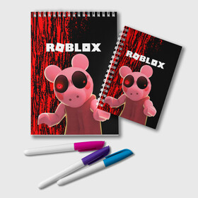 Блокнот с принтом Roblox piggy Свинка Пигги , 100% бумага | 48 листов, плотность листов — 60 г/м2, плотность картонной обложки — 250 г/м2. Листы скреплены удобной пружинной спиралью. Цвет линий — светло-серый
 | game | gamer | logo | minecraft | piggi | roblox | simulator | игра | конструктор | лого | пигги | свинья | симулятор | строительство | фигура