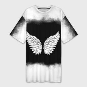 Платье-футболка 3D с принтом Im an angel ,  |  | Тематика изображения на принте: angel | birds | fly | wings | ангел | бабочка | богиня | воздушный | демон | дым | космос | крылья | лебедь | летать | летучий | милые | мифические | небесный | небо | облако | пегас | перья | прикольные | птица | рай