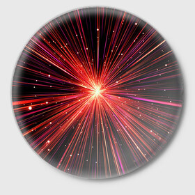 Значок с принтом Рождение Сверхновой ,  металл | круглая форма, металлическая застежка в виде булавки | бесконечность | взрыв | вселенная | галактика | движение | звезда | звездная | звезды | искры | космический | космос | линии | материя | неоновый | нло | ночь | огни | огонь | оптические | петарда