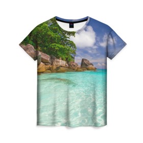Женская футболка 3D с принтом Пхукет , 100% полиэфир ( синтетическое хлопкоподобное полотно) | прямой крой, круглый вырез горловины, длина до линии бедер | phuket | бангкок | королевство | курорт | море | острова | отдых | пальмы | песок | пляж | природа | путешествие | солнце | тай | тайланд