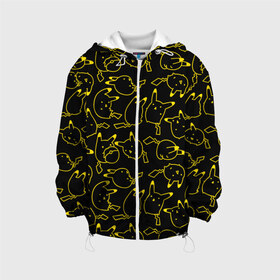 Детская куртка 3D с принтом Покемоны , 100% полиэстер | застежка — молния, подол и капюшон оформлены резинкой с фиксаторами, по бокам — два кармана без застежек, один потайной карман на груди, плотность верхнего слоя — 90 г/м2; плотность флисового подклада — 260 г/м2 | doodling | pikachu | pokemon | textures | дудлинг | желтый покемон | пика пика | пикачу | покемон | покемоны | стикербомбинг | текстуры | фон