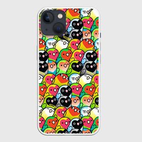 Чехол для iPhone 13 с принтом Папуги ,  |  | doodling | textures | волнистые попугайчики | волнистый попугай | дудлинг | папуги | попугаи | попугайчики | птица | птицы | стикербомбинг | текстуры | фон