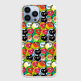 Чехол для iPhone 13 Pro Max с принтом Папуги ,  |  | Тематика изображения на принте: doodling | textures | волнистые попугайчики | волнистый попугай | дудлинг | папуги | попугаи | попугайчики | птица | птицы | стикербомбинг | текстуры | фон