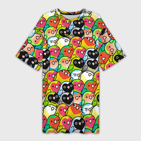 Платье-футболка 3D с принтом Папуги ,  |  | doodling | textures | волнистые попугайчики | волнистый попугай | дудлинг | папуги | попугаи | попугайчики | птица | птицы | стикербомбинг | текстуры | фон