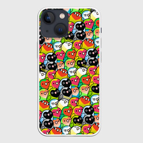 Чехол для iPhone 13 mini с принтом Папуги ,  |  | doodling | textures | волнистые попугайчики | волнистый попугай | дудлинг | папуги | попугаи | попугайчики | птица | птицы | стикербомбинг | текстуры | фон