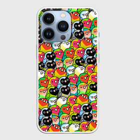 Чехол для iPhone 13 Pro с принтом Папуги ,  |  | Тематика изображения на принте: doodling | textures | волнистые попугайчики | волнистый попугай | дудлинг | папуги | попугаи | попугайчики | птица | птицы | стикербомбинг | текстуры | фон