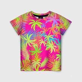 Детская футболка 3D с принтом ПАЛЬМЫ / ТРОПИКИ , 100% гипоаллергенный полиэфир | прямой крой, круглый вырез горловины, длина до линии бедер, чуть спущенное плечо, ткань немного тянется | hotline miami | neon | new retro wave | outrun | outrun electro | palmen | pink | rainbow | retro | retrowave | summer | synth | synthwave | tropical | лето | неон | пальмы | радуга | ретро | розовый | тропики | хотлайн майами | цветы