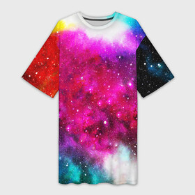 Платье-футболка 3D с принтом Туманность ,  |  | space | stars | абстракция | бесконечный | блестящий | вселенная | галактика | дым | звездная | звезды | космический | космос | краски | лето | материя | небо | неоновый | нло | ночь | облака | планеты | радуга