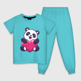 Детская пижама хлопок с принтом Панда love , 100% хлопок |  брюки и футболка прямого кроя, без карманов, на брюках мягкая резинка на поясе и по низу штанин
 | love | влюблённая панда | панда | панда love | панда обнимает сердечко | панда с сердечком | панда с сердцем | панда сердечко | панда сердце | сердечко | сердце