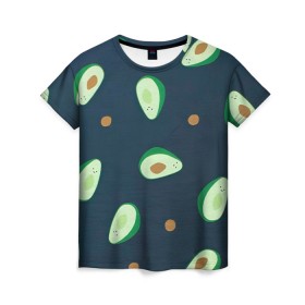 Женская футболка 3D с принтом Авокадо , 100% полиэфир ( синтетическое хлопкоподобное полотно) | прямой крой, круглый вырез горловины, длина до линии бедер | авокадо | арт | зеленый | косточка | разрез | рисунок | темный | фрукт | черный