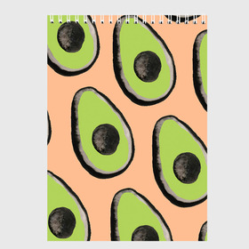 Скетчбук с принтом Авокадо , 100% бумага
 | 48 листов, плотность листов — 100 г/м2, плотность картонной обложки — 250 г/м2. Листы скреплены сверху удобной пружинной спиралью | авокадо | арт | краски | рисунок | фрукт