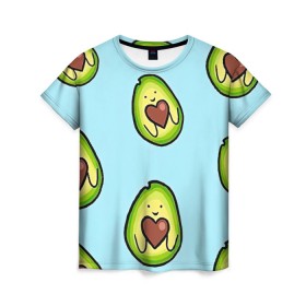 Женская футболка 3D с принтом Милое авокадо , 100% полиэфир ( синтетическое хлопкоподобное полотно) | прямой крой, круглый вырез горловины, длина до линии бедер | авокадо | арт | вкусняшка | мило | милое | рисунок | сердечко | сердце | фрукт | шоколад