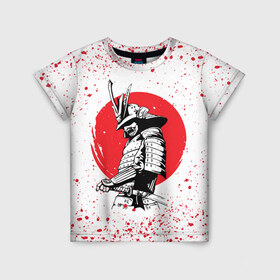 Детская футболка 3D с принтом Самурай в каплях крови (Z) , 100% гипоаллергенный полиэфир | прямой крой, круглый вырез горловины, длина до линии бедер, чуть спущенное плечо, ткань немного тянется | Тематика изображения на принте: samurai | буке | воин | вояк | мононофу | мститель | мушя | ниндзя | сабурай | самурай | самурай в крови | слуга | солдат | цувамоно