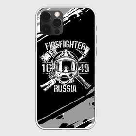 Чехол для iPhone 12 Pro с принтом FIREFIGHTER 1649 RUSSIA , силикон | область печати: задняя сторона чехла, без боковых панелей | 112 | 27 декабря | firefighter | багор | белая | герб | гкчс | знак | лого | логотип | маска | мчс | мчсник | пожарная охрана | пожарник | пожарный | пч | россии | рф | серая | символ | служба | состаренная