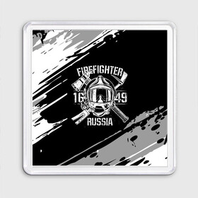 Магнит 55*55 с принтом FIREFIGHTER 1649 RUSSIA , Пластик | Размер: 65*65 мм; Размер печати: 55*55 мм | 112 | 27 декабря | firefighter | багор | белая | герб | гкчс | знак | лого | логотип | маска | мчс | мчсник | пожарная охрана | пожарник | пожарный | пч | россии | рф | серая | символ | служба | состаренная