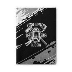 Обложка для автодокументов с принтом FIREFIGHTER 1649 RUSSIA , натуральная кожа |  размер 19,9*13 см; внутри 4 больших “конверта” для документов и один маленький отдел — туда идеально встанут права | Тематика изображения на принте: 112 | 27 декабря | firefighter | багор | белая | герб | гкчс | знак | лого | логотип | маска | мчс | мчсник | пожарная охрана | пожарник | пожарный | пч | россии | рф | серая | символ | служба | состаренная