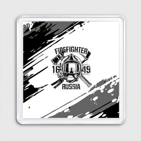 Магнит 55*55 с принтом FIREFIGHTER 1649 RUSSIA , Пластик | Размер: 65*65 мм; Размер печати: 55*55 мм | 112 | 27 декабря | firefighter | багор | белая | герб | гкчс | знак | лого | логотип | маска | мчс | мчсник | пожарная охрана | пожарник | пожарный | пч | россии | рф | серая | символ | служба | состаренная