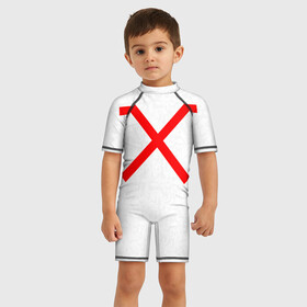 Детский купальный костюм 3D с принтом Красный крест , Полиэстер 85%, Спандекс 15% | застежка на молнии на спине | выборы | галочка | крест | плюс | полосы | референдум