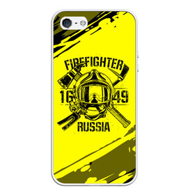 Чехол для iPhone 5/5S матовый с принтом FIREFIGHTER 1649 RUSSIA , Силикон | Область печати: задняя сторона чехла, без боковых панелей | 112 | firefighter | багор | герб | гкчс | желтая | знак | лого | логотип | мчс | мчсник | пожарная охрана | пожарник | пожарный | пч | россии | рф | серая | символ | служба | спасатель | спасения | топор | флаг