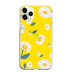 Чехол для iPhone 11 Pro Max матовый с принтом Ромашки , Силикон |  | белый | для девушек | желтый | желтый фон | летний принт | листочки цветов | ромашка | ромашки | цветочки | цветы