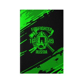 Обложка для паспорта матовая кожа с принтом FIREFIGHTER 1649 RUSSIA , натуральная матовая кожа | размер 19,3 х 13,7 см; прозрачные пластиковые крепления | 112 | firefighter | багор | герб | гкчс | зеленая | знак | лого | логотип | мчс | мчсник | пожарная охрана | пожарник | пожарный | пч | россии | рф | серая | символ | служба | спасатель | спасения | топор | флаг
