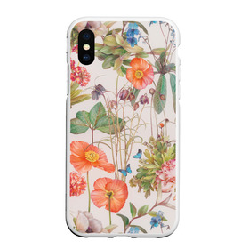 Чехол для iPhone XS Max матовый с принтом Цветы , Силикон | Область печати: задняя сторона чехла, без боковых панелей | 2020 | бабочки | летний принт | лето | листья | повседневный принт | цветной принт | цветы | ягоды
