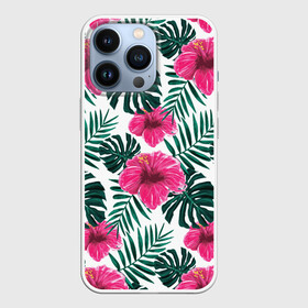 Чехол для iPhone 13 Pro с принтом Гавайский гибискус ,  |  | Тематика изображения на принте: flower | hawaii | hibiscus | palms | summer | sun | ботаника | гаваи | гавайи | гавайка | гавайская | гибискус | красочная | летняя | лето | листья | отдых | отпуск | пальма | пальмы | пляж | растения | символ