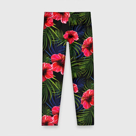 Детские леггинсы 3D с принтом Тропические цветы и листья , полиэстер 85%, спандекс 15% | эластичный пояс, зауженный крой | Тематика изображения на принте: flower | flowers | palms | summer | sun | tropical | ботаника | гавайи hawaii | гавайка | гавайская | красочная | летняя | лето | листья | отдых | отпуск | пальма | пальмы | пляж | растения | символ | тропики | тропические