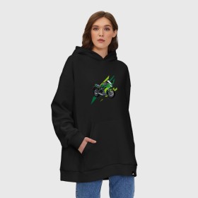 Худи SuperOversize хлопок с принтом GREEN MOTO (Z) , 70% хлопок, 30% полиэстер, мягкий начес внутри | карман-кенгуру, эластичная резинка на манжетах и по нижней кромке, двухслойный капюшон
 | 2020 | auto | bike | moto | motorcycle | sport | авто | автомобиль | автомобильные | байк | бренд | марка | машины | мото | мотоциклы | спорт