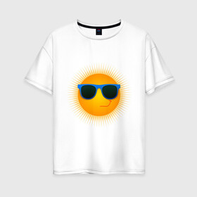 Женская футболка хлопок Oversize с принтом Солнышко в очках , 100% хлопок | свободный крой, круглый ворот, спущенный рукав, длина до линии бедер
 | exclusive merch | жара | зной | каникулы | лето | отпуск | очки | солнце