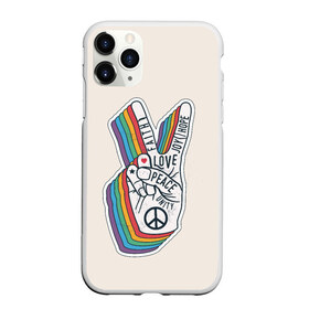 Чехол для iPhone 11 Pro Max матовый с принтом PEACE and LOVE (Z) , Силикон |  | hope | love | peace | два пальца | жесть | знак | любить | любовь | мир | радуга | хипи | хиппи