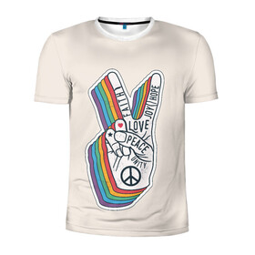 Мужская футболка 3D спортивная с принтом PEACE and LOVE (Z) , 100% полиэстер с улучшенными характеристиками | приталенный силуэт, круглая горловина, широкие плечи, сужается к линии бедра | hope | love | peace | два пальца | жесть | знак | любить | любовь | мир | радуга | хипи | хиппи