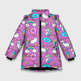 Зимняя куртка для девочек 3D с принтом Pink unicorn , ткань верха — 100% полиэстер; подклад — 100% полиэстер, утеплитель — 100% полиэстер. | длина ниже бедра, удлиненная спинка, воротник стойка и отстегивающийся капюшон. Есть боковые карманы с листочкой на кнопках, утяжки по низу изделия и внутренний карман на молнии. 

Предусмотрены светоотражающий принт на спинке, радужный светоотражающий элемент на пуллере молнии и на резинке для утяжки. | cat | donuts | pink | unicorn | единорог | котики | пончики | розовый