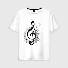 Женская футболка хлопок Oversize с принтом Скрипичный ключ ноты по кругу , 100% хлопок | свободный крой, круглый ворот, спущенный рукав, длина до линии бедер
 | арт | звук | клавиши | музыка | музыкант | нотный стан | ноты | по кругу | символ | скрипичный ключ | схема | фортепиано