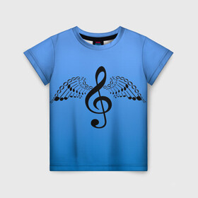 Детская футболка 3D с принтом Скрипичный ключ и крылья ноты , 100% гипоаллергенный полиэфир | прямой крой, круглый вырез горловины, длина до линии бедер, чуть спущенное плечо, ткань немного тянется | арт | звук | крыло | крылья | музыка | музыкант | ноты | символ | скрипичный ключ | фортепиано