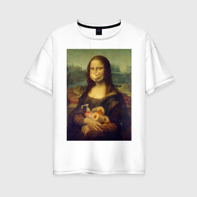 Женская футболка хлопок Oversize с принтом Мона Лиза на карантине , 100% хлопок | свободный крой, круглый ворот, спущенный рукав, длина до линии бедер
 | covid | живопись | искусство | карантин | картина | коронавирус | мона лиза