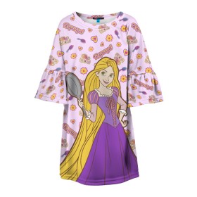 Детское платье 3D с принтом Tangled Disney Princess , 100% полиэстер | прямой силуэт, чуть расширенный к низу. Круглая горловина, на рукавах — воланы | Тематика изображения на принте: disney princess | tangled | vdkimel | рапунцель