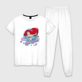 Женская пижама хлопок с принтом The Little Mermaid Ariel , 100% хлопок | брюки и футболка прямого кроя, без карманов, на брюках мягкая резинка на поясе и по низу штанин | ariel | disney princess | the little mermaid | vdkimel | ариэль | русалочка