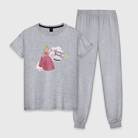 Женская пижама хлопок с принтом Sleeping beauty Aurora , 100% хлопок | брюки и футболка прямого кроя, без карманов, на брюках мягкая резинка на поясе и по низу штанин | aurora | disney princess | sleeping beauty | vdkimel | аврора | спящая красавица