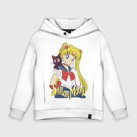 Детское худи Oversize хлопок с принтом Sailor Moon & Luna , френч-терри — 70% хлопок, 30% полиэстер. Мягкий теплый начес внутри —100% хлопок | боковые карманы, эластичные манжеты и нижняя кромка, капюшон на магнитной кнопке | Тематика изображения на принте: cat | girl | kitty | luna | moon | sailor moon | sailormoon | девочка | кот | котик | котэ | кошка | луна | мультяшка | сейлормун | сэйлор мун