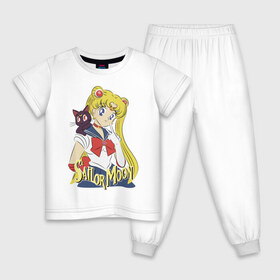 Детская пижама хлопок с принтом Sailor Moon & Luna , 100% хлопок |  брюки и футболка прямого кроя, без карманов, на брюках мягкая резинка на поясе и по низу штанин
 | Тематика изображения на принте: cat | girl | kitty | luna | moon | sailor moon | sailormoon | девочка | кот | котик | котэ | кошка | луна | мультяшка | сейлормун | сэйлор мун