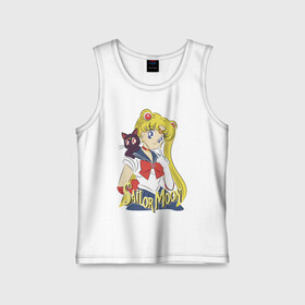 Детская майка хлопок с принтом Sailor Moon & Luna ,  |  | cat | girl | kitty | luna | moon | sailor moon | sailormoon | девочка | кот | котик | котэ | кошка | луна | мультяшка | сейлормун | сэйлор мун
