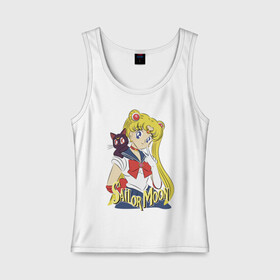 Женская майка хлопок с принтом Sailor Moon & Luna , 95% хлопок, 5% эластан |  | cat | girl | kitty | luna | moon | sailor moon | sailormoon | девочка | кот | котик | котэ | кошка | луна | мультяшка | сейлормун | сэйлор мун