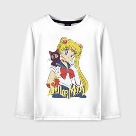 Детский лонгслив хлопок с принтом Sailor Moon & Luna , 100% хлопок | круглый вырез горловины, полуприлегающий силуэт, длина до линии бедер | Тематика изображения на принте: cat | girl | kitty | luna | moon | sailor moon | sailormoon | девочка | кот | котик | котэ | кошка | луна | мультяшка | сейлормун | сэйлор мун