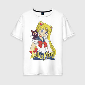 Женская футболка хлопок Oversize с принтом Sailor Moon & Luna , 100% хлопок | свободный крой, круглый ворот, спущенный рукав, длина до линии бедер
 | cat | girl | kitty | luna | moon | sailor moon | sailormoon | девочка | кот | котик | котэ | кошка | луна | мультяшка | сейлормун | сэйлор мун