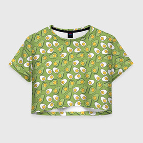 Женская футболка Crop-top 3D с принтом Avocado and Eggs , 100% полиэстер | круглая горловина, длина футболки до линии талии, рукава с отворотами | avo | avocado | avoegg | egg | eggs | авокадо | яйца