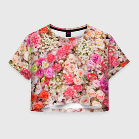 Женская футболка Crop-top 3D с принтом Розы | Roses , 100% полиэстер | круглая горловина, длина футболки до линии талии, рукава с отворотами | flora | flower | flowers | pink | rosa | rose | roses | девочке | девушке | красивая | мода | парню | подарок | прикольная | природа | приятная | роза | розовая | розы | стильная | текстура | тренд | флора | цветок | цветочки