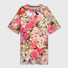 Платье-футболка 3D с принтом Розы | Roses ,  |  | flora | flower | flowers | pink | rosa | rose | roses | девочке | девушке | красивая | мода | парню | подарок | прикольная | природа | приятная | роза | розовая | розы | стильная | текстура | тренд | флора | цветок | цветочки