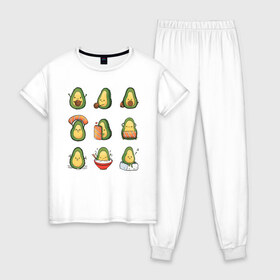 Женская пижама хлопок с принтом Life Avocado , 100% хлопок | брюки и футболка прямого кроя, без карманов, на брюках мягкая резинка на поясе и по низу штанин | avocado | casual | trend | авокадо | повседневность | тренд