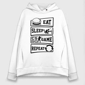 Женское худи Oversize хлопок с принтом Eat Sleep CS GO repeat , френч-терри — 70% хлопок, 30% полиэстер. Мягкий теплый начес внутри —100% хлопок | боковые карманы, эластичные манжеты и нижняя кромка, капюшон на магнитной кнопке | counter strike global | cs go | eat | game | sleep | контра | кс | кс го